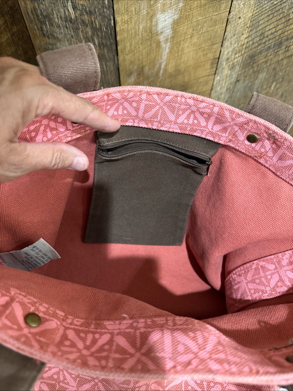 Life Is Good Pink Canvas Tote Bag Brown Handles “There’s No Place Like Roam” - Picture 11 of 11